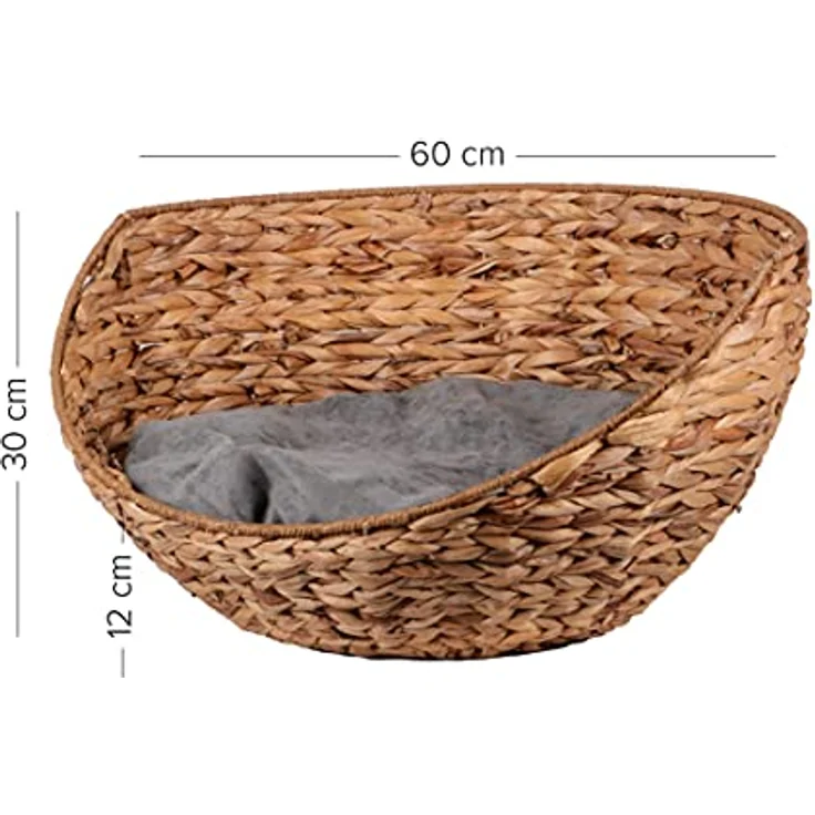 UNUS ANIMALS Hundebett Hundekörbchen rund mit Kissen, Haustierkorb für Hunde und Katzen, Seegraskorb in natürlicher Optik, 30x60 cm, für kleine bis mittelgroße Tiere – Bild 2