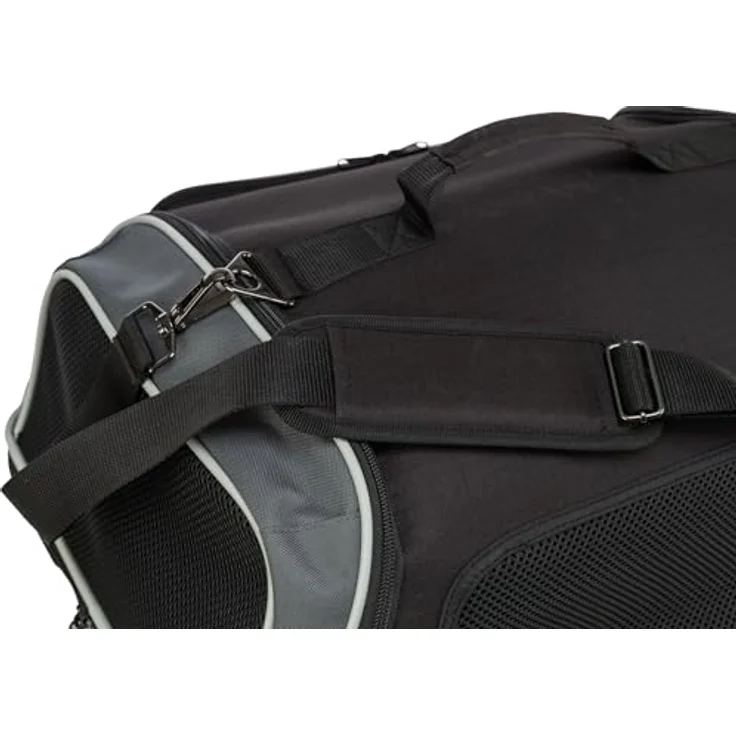 TRIXIE Transporttasche Boarding für Hunde in schwarz - praktische Tragetasche für Flugreisen - gepolsterte Bodenplatte - abnehmbare Schulterriemen - integrierte Kurzleine - geeignet für kleine Hunde bis 7 kg - 28907 – Bild 4