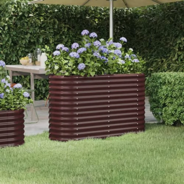 vidaXL Hochbeet Braun aus pulverbeschichtetem Stahl, ovales Pflanzgefäß, 114 x 40 x 68 cm – Bild 2