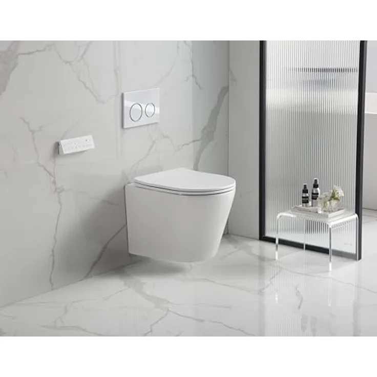 sanicomfort Hänge WC Set Nakia – Spülrandloses, Hygienisches Wand-WC Tiefspüler in Matt Weiß, Kompakt mit Soft-Close WC-Sitz und Quick-Release-Funktion – Bild 3