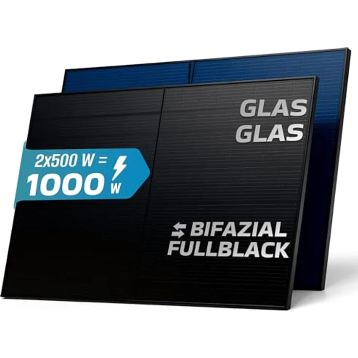 SUNNIVA® Solarmodul 2x 500 W FULL BLACK Bifazial Glas/Glas PV Modul - PMax 1000W (2x500W) N-Type, wetterfestes Solarpanel für Balkonkraftwerk oder PV Solar Anlage – Bild 2