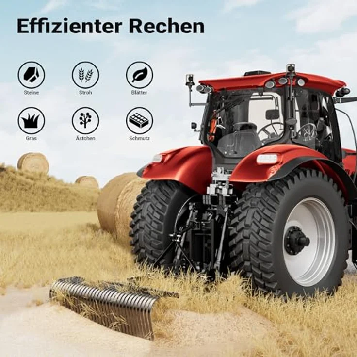 Wiltec Rasentraktor Heuharke mit 152 cm Arbeitsbreite, Heurechen mit 32 Harkenzinken, Rechen mit 3-Punkt-Aufstecksystem mit 360° Drehung, robuste Konstruktion in Grün – Bild 4