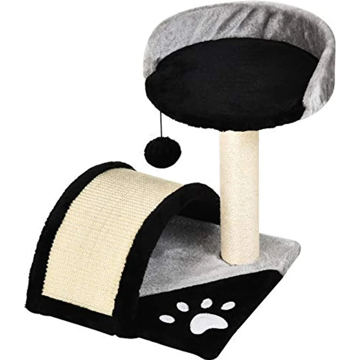 PawHut Kratzbaum Katzenbaum mit Spielbällen Katzenkratzbaum Sisalseil-Kratzstangen Schwarz 35,5 x 37 x 46 cm – Bild 1