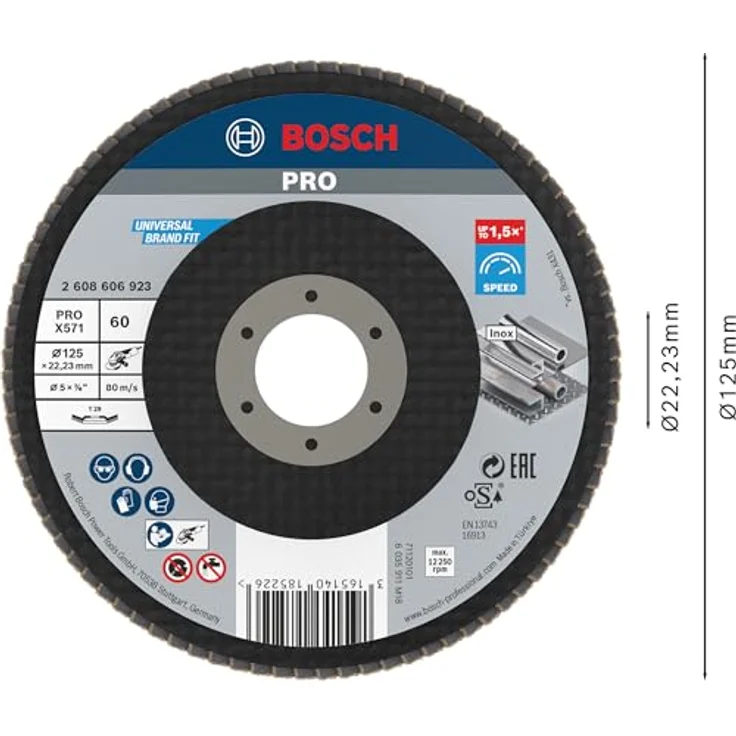 Bosch Professional Fächerschleifscheibe (für Winkelschleifer verschiedene Materialien, bombierte Ausführung, Ø 125 mm, Körnung 60) – Bild 3