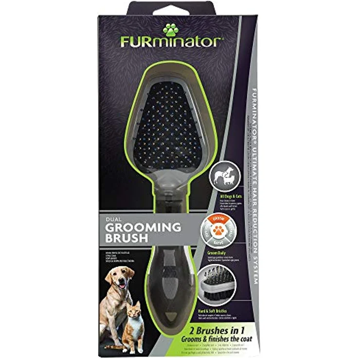 FURminator Doppelbürste für Hunde und Katzen - Fellpflege 2in1-Bürste zur Entfernung von Knoten, losen Haaren und Schmutz , Grau – Bild 2