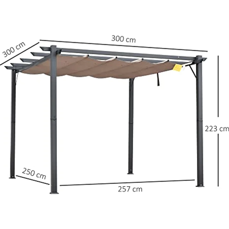 Outsunny Pergola Pavillon Terrassenüberdachung mit Schiebedach Garten Alu Kohlegrau+Kaffeebraun 3x3x2,23 m – Bild 3