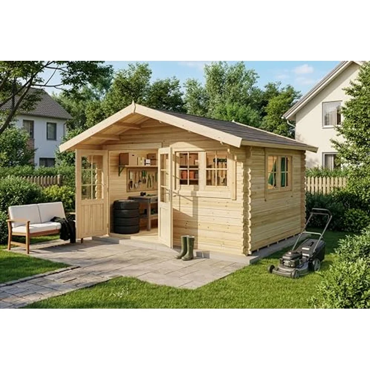 Alpholz Gartenhaus Holz Gabriel 400 x 300 cm, Naturbelassen mit 28 mm Wandstärke und inkl. Fußboden – Bild 2
