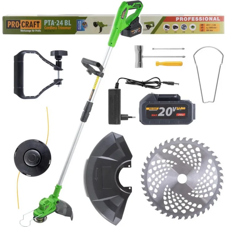 PRO CRAFT PTA24BL Akku-Rasentrimmer, 20 V, 150 mm Schnittbreite, inkl. 3,0 Ah Akku und Ladegerät