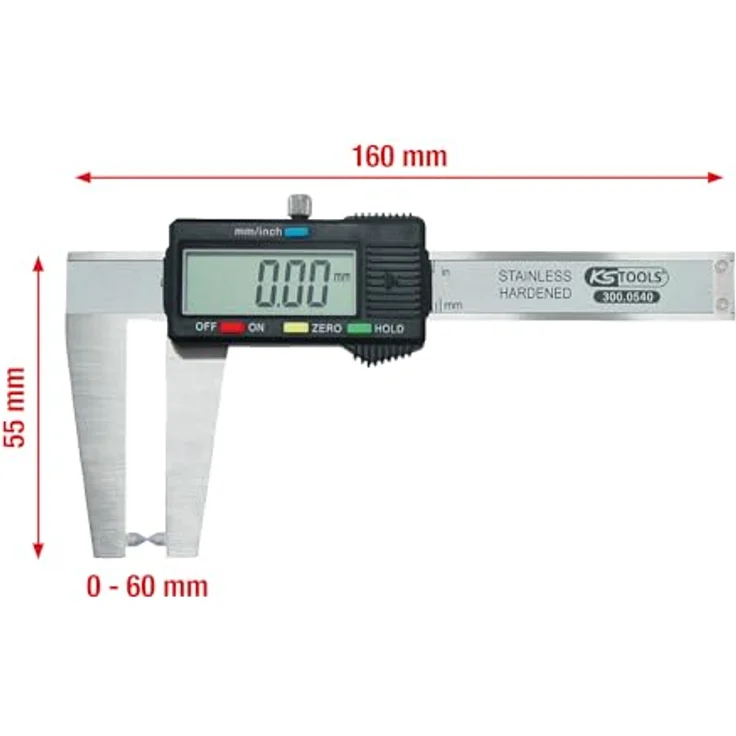 KSTOOLS Digital-Bremsscheiben-Messschieber 0-60 mm, LCD-Anzeige, rostfreier Stahl, mit Feststellschraube und Kunststoffetui – Bild 2