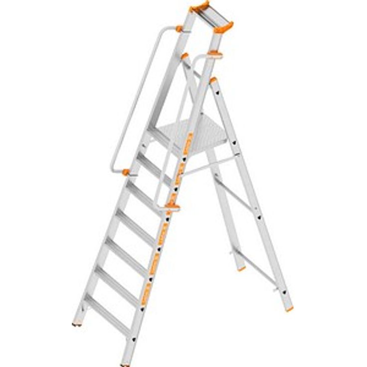 Layher Stehleiter einseitig TOPIC 1074, Aluminiumleiter mit 7 Stufen, H: 290 cm, max. Belastbarkeit 150 kg, rutschfest, silber