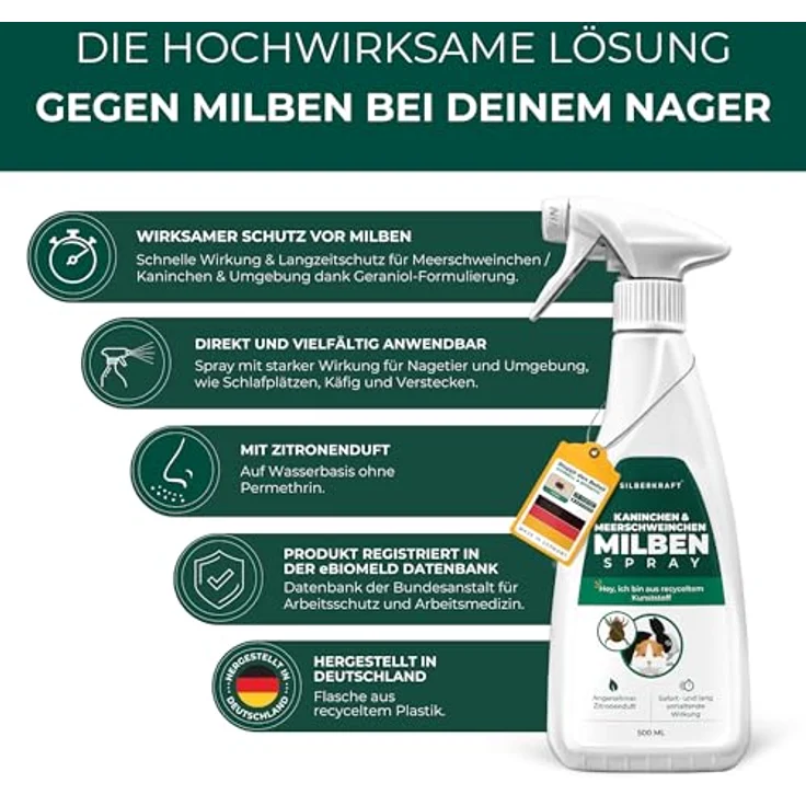 Silberkraft Milbenspray für Meerschweinchen, hochwirksame Milbenabwehr mit Sofort- & Langzeitschutz, 500 ml – Bild 7