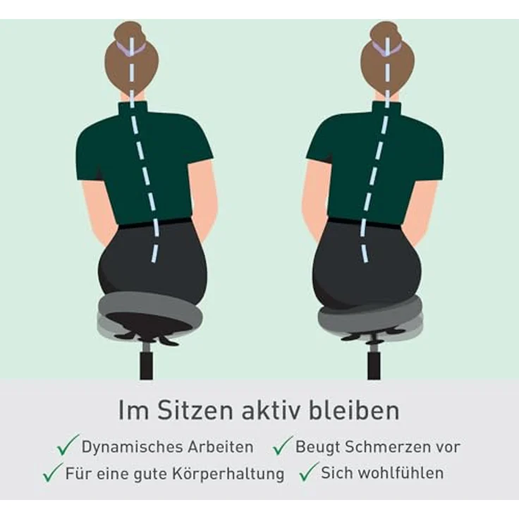 Leitz Ergo Active Höhenverstellbarer Sitzhocker (47–60 cm) mit Rollen, Ergonomischer Drehhocker für Büro und Home Office, Schwarz, 65770095 – Bild 4