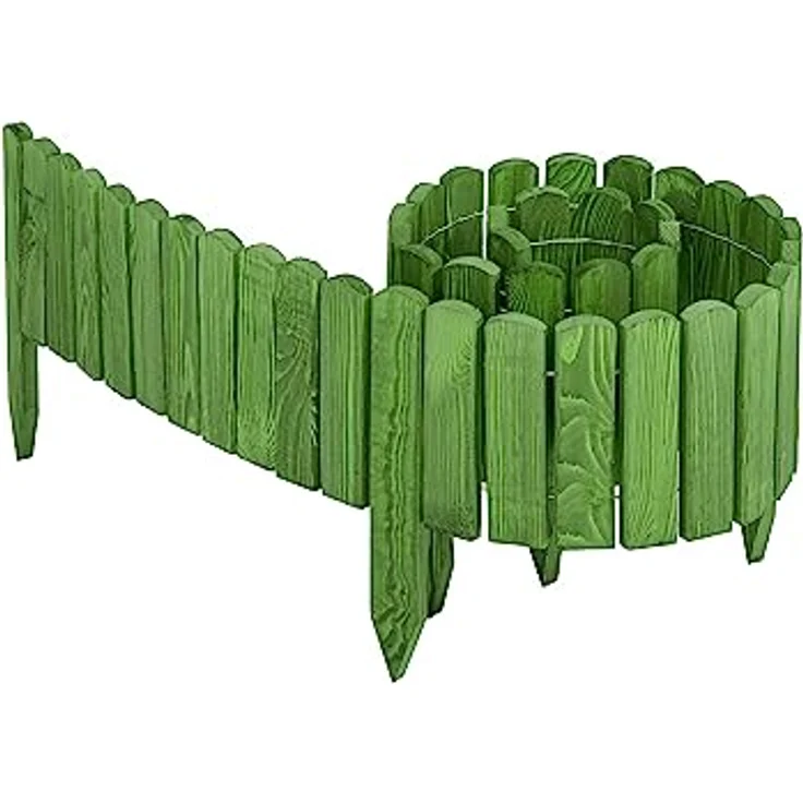 Garronda Beeteinfassung Holz Rollzaun Gartenzaun imprägniert Flexibler Rollborder Rasenkante Palisade Umzäunung für Garten Länge: 200 cm GD-0046 (Darkgrün, Höhe: 10 cm) – Bild 1