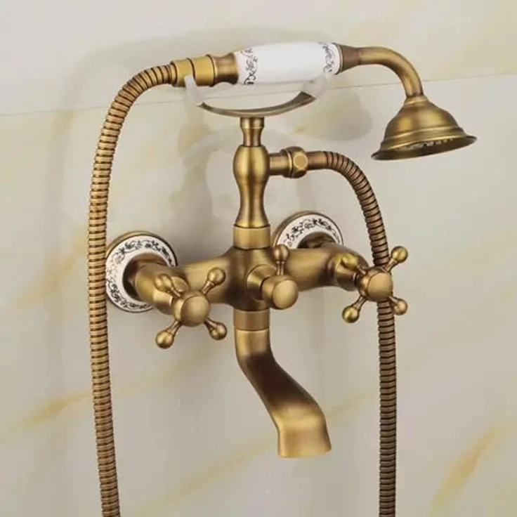 Rea Badewannenarmatur Rustico Gold, Komplettset mit Handbrause, modern - 15X21X24,5CM – Bild 5