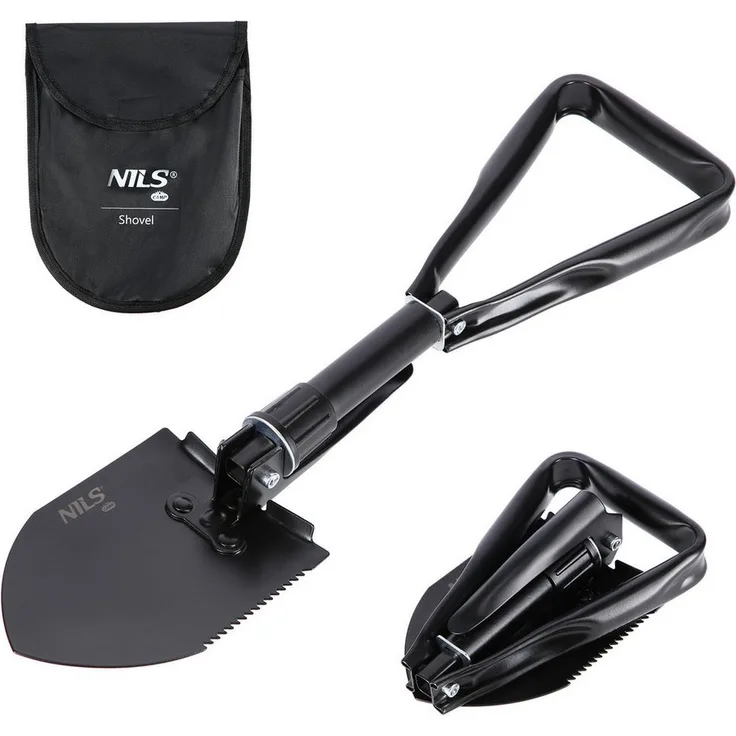 NILS CAMP NC1739 Spaten Klappspaten für Camping und Outdoor, multifunktional mit Säge und Pickel, Stahl, 47 cm ausgeklappt