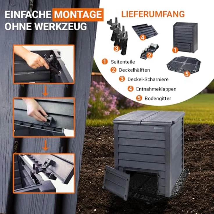Garantia THERMO-WOOD Komposter 400 L inkl. Bodengitter, anthrazit-braun - 626058 – Bild 4