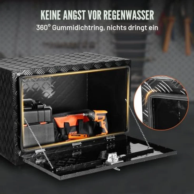 VEVOR Truckbox Werkzeugbox, Unterboden-Anhängerbox, abschließbare Aluminiumlegierung, 1219 x 432 x 457 mm, 50 kg belastbar, wasserdicht – Bild 5