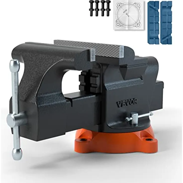 VEVOR 15,2cm Schraubstock 360° Drehbar Sphäroguss Werkbankschraubstock 7,3x8cm Amboss Schraubstock 15cm Backenöffnung Parallelschraubstock U-förmige Führungsstange zum Schärfen Schleifen Schneiden
