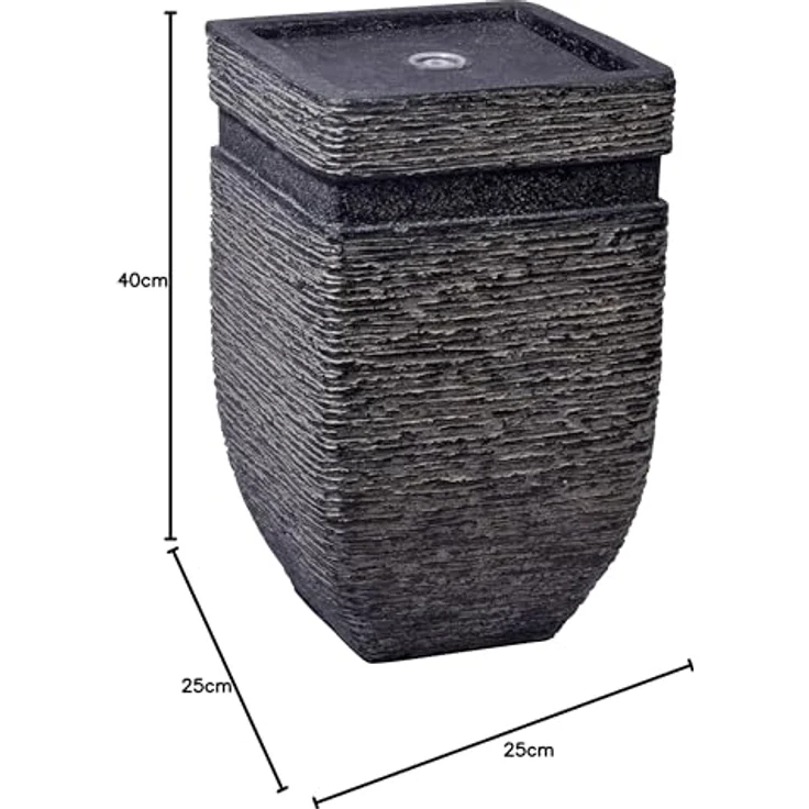 dobar Gartenbrunnen „Hera“, Solar-Panel Wasserspiel mit LEDs, 25 x 25 x 40 cm, Kunststein – Bild 8