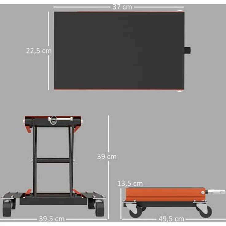 HOMCOM Motorradhebebühne 500 kg, höhenverstellbar von 135-390 mm, mit rutschfester Plattform und 360° drehbaren Rädern, für Garage & Außenbereiche – Bild 7