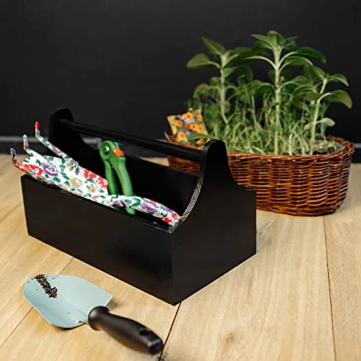 Creative Deco Werkzeugkoffer Werkzeugkasten aus Holz 34 x 18 x 20,5 cm Werkzeugkiste Toolbox, Schwarz – Bild 2