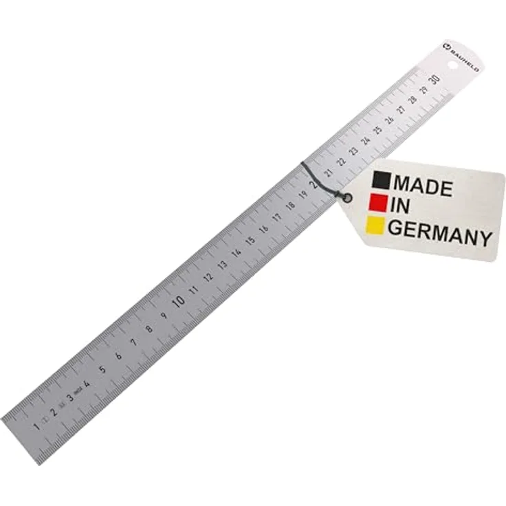 BAUHELD Stahllineal 300mm, Präzisions-Metal-Lineal mit beidseitiger Skala in Zoll und Zentimeter, rostfreier Edelstahl mit Aufhängelochung