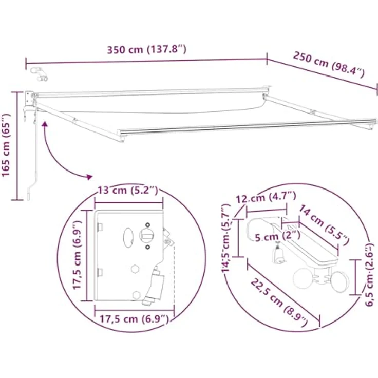 vidaXL Elektrische ausziehbare Markise, 3,5 x 2,5 m, Grün und Gelb mit LED-Beleuchtung und Wettersensor – Bild 2