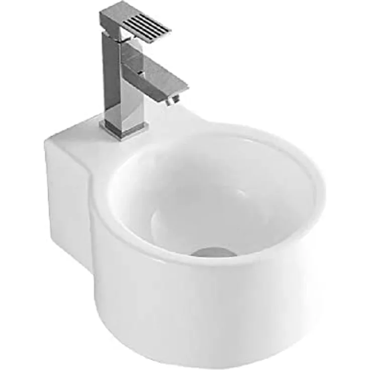 Aloni Waschbecken ES-410, Handwaschbecken Rund Weiß mit Mittigem Hahnloch