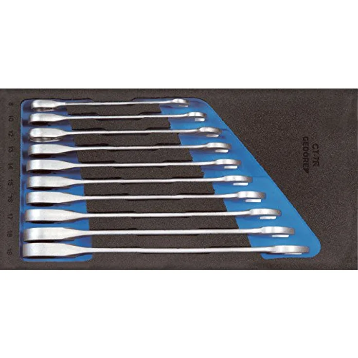 Gedore Werkzeugmodul 1500 CT1-7, 10-teiliges 1/3-Modul Ringratschenschlüssel Set 8-19 mm aus Chrom-Vanadium-Stahl, matt verchromt