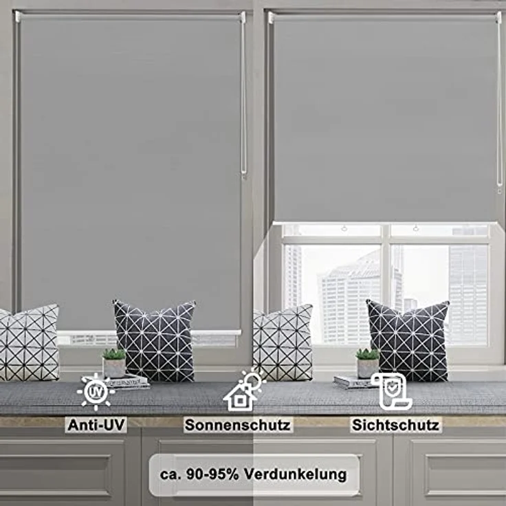 WOLTU Außenrollo Senkrechtmarkise Balkonrollo Outdoorrollo Sichtschutzrollo Wetterfest Sonnenschutz UV Schutz, Vertikal Sonnensegel Reflektierende Thermofunktion für Fenster & Türen, Grau 100x140 cm – Bild 5