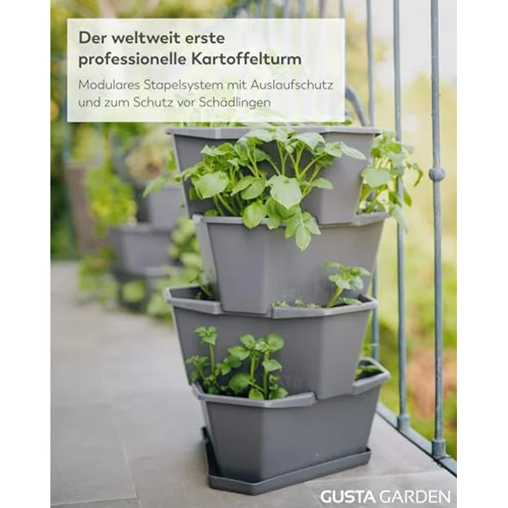 Gusta Garden Hochbeet, Paul Potato Kartoffelturm 4 Etagen Anthrazit - Profi Kartoffelturm für Balkon, Terrasse & Garten – Bild 3