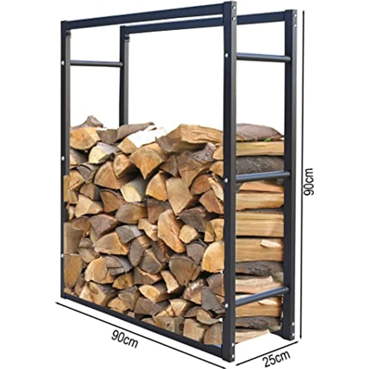 QUICK STAR Metall Kaminholzstand 90x25x90cm, pulverbeschichtetes Stahlregal in Anthrazitgrau für Innen und Außen, geeignet für Holzscheite ab 25cm – Bild 2