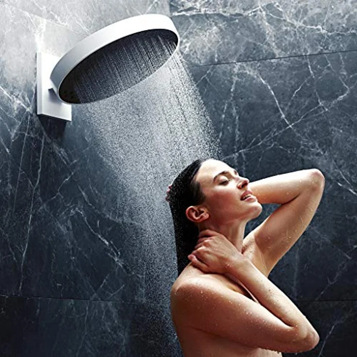 hansgrohe Rainfinity 3jet Kopfbrause mit Brausearm, matt weiß, 3 Strahlarten, 28.10 l/min, inkl. Duscharm – Bild 2