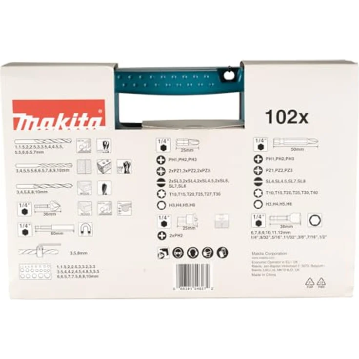 Makita Bohrer-Bit-Set 102tlg - B-68432, mit Metallbohrern, Steinbohrern, Holzbohrern, Bohrerlehre, Senker, Tiefenbegrenzer und Bithalter – Bild 4