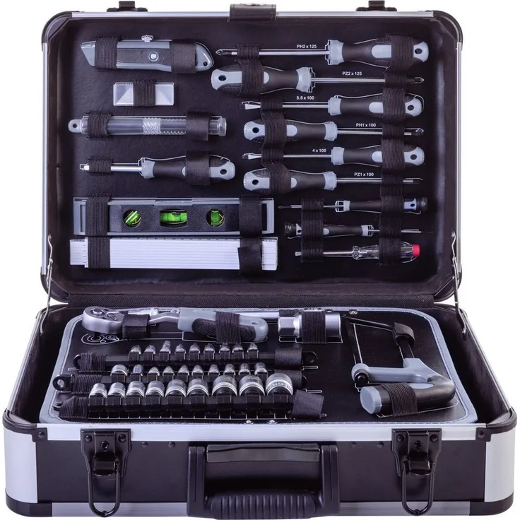 WOODSTER Werkzeugkoffer MWK235, 235-teiliges Set aus Chrom-Vanadium-Stahl im robusten Aluminium-Koffer, ideal für Haushalt und mobile Anwendungen