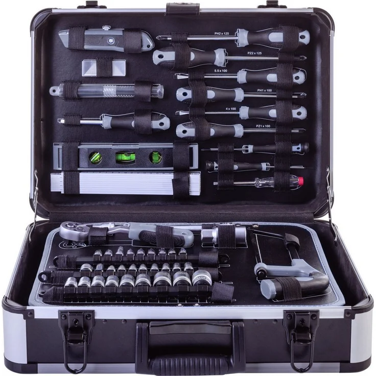WOODSTER Werkzeugkoffer MWK235, 235-teiliges Set aus Chrom-Vanadium-Stahl im robusten Aluminium-Koffer, ideal für Haushalt und mobile Anwendungen