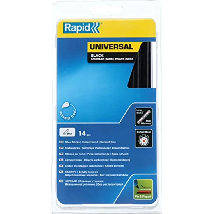 Rapid Heißklebesticks Schwarz Universal, 14 Klebesticks 190mm Länge, Universeller Heiβkleber, für Heißklebepistole 11mm, 12mm – Bild 1