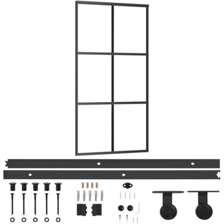 vidaXL Schiebetür mit Beschlag Glasschiebetür Glastür Glas Schiebe Tür Schiebetürsystem Laufschiene Schiebetürbeschlag ESG-Glas Aluminium 102x205cm, transparent mit Soft-Stopp-Funktion – Bild 1