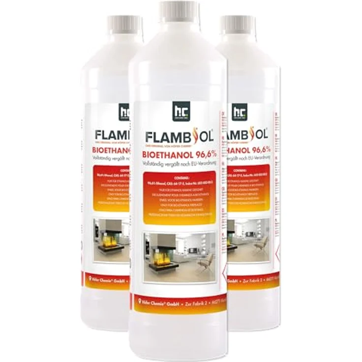 3 x 1 L FLAMBIOL® Bioethanol 96,6% Premium für Ethanol Kamin, Ethanol Feuerstelle, Ethanol Tischfeuer und Bioethanol Kamin (3 x 1 L) - Preisvergleich