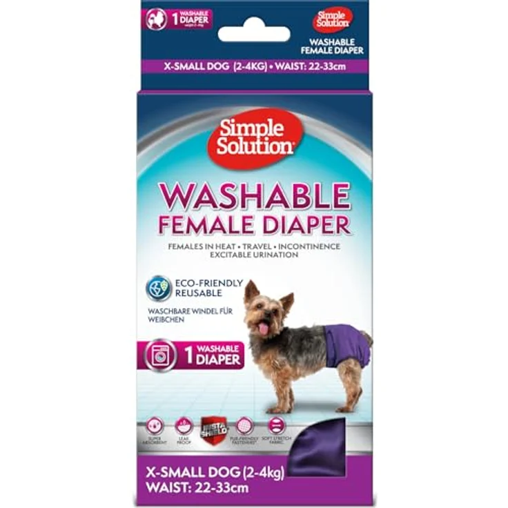 Simple Solution Waschbare Hunde Windel XS, super-absorbierend mit feuchtigkeitsableitendem Liner für Hündinnen 2-4 kg – Bild 1