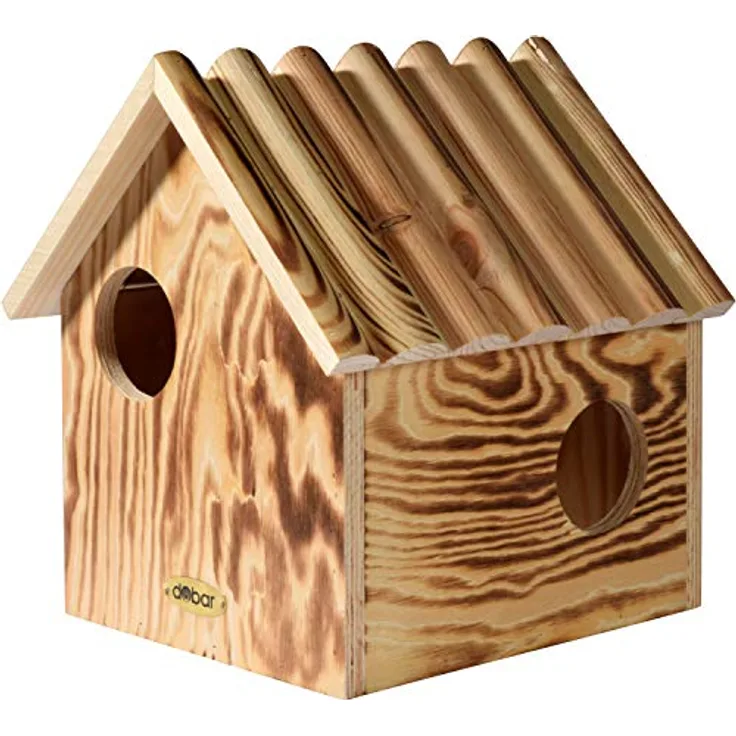 dobar® 22231FSCe Eichhörnchenkobel - Eichhörnchenhaus aus Massivholz - Futterhaus für Eichhörnchen - Eichhörnchen Schlafhaus mit 3 Eingängen - 26 x 26 x 29 cm - Geflammt