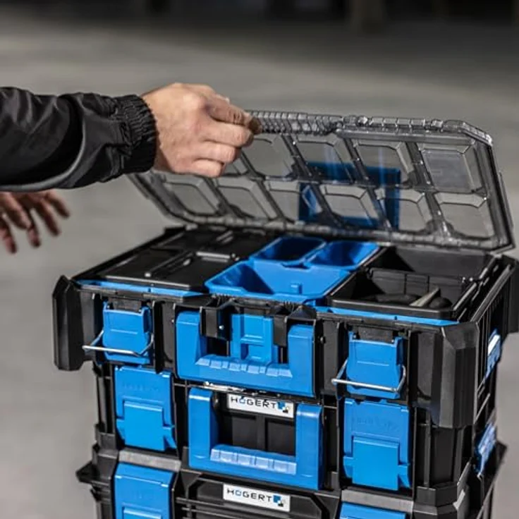 Högert Technik HT7G503 Organizer mit Polycarbonat-Abdeckung, modularer Aufbau, Bechern, Tragfähigkeit bis 20 kg, staubdicht, robuste ABS-Verschlüsse – Bild 4