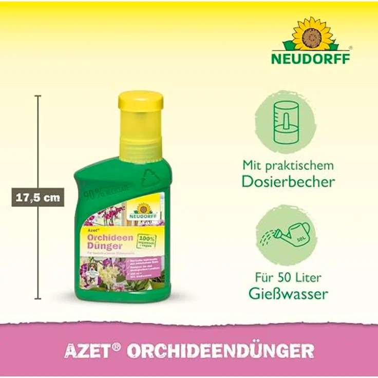 Neudorff Azet Orchideendünger - 100% natürlicher Bio Dünger für schnelles Wachstum und langanhaltende Orchideenblüten, 250 ml – Bild 3