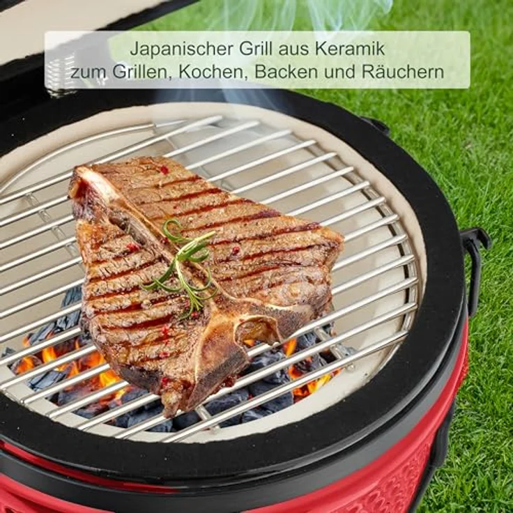 Relaxdays Kamado-Grill, Keramikgrill mit 26 cm Grillfläche, präzise Temperaturregelung und integriertem Thermometer – Bild 2