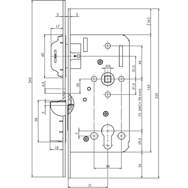 KFV Magnetfallenschloss WC 78mm Türbeschlag, Einsteckschloss magnetisch DM 55 Stulp rund, Edelstahl schwarz lackiert - Geräuscharmes Schließen, wartungsfrei und schmalbauweise – Bild 2