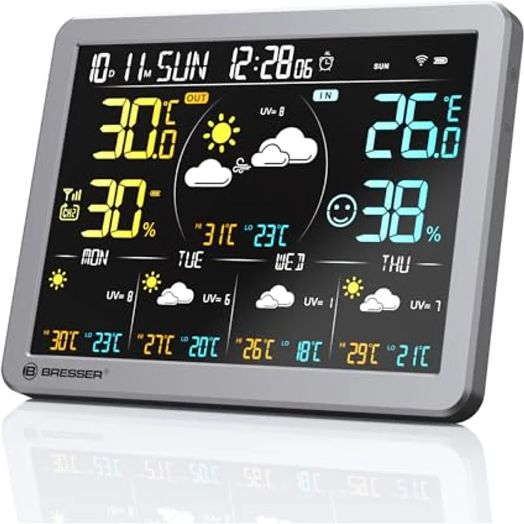 Bresser WLAN-Wetterstation Tuya Smart Home, 5-Tage-Vorhersage, Thermo-Hygrosensor, Verlauf, Wecker, Warnfunktion – Bild 4