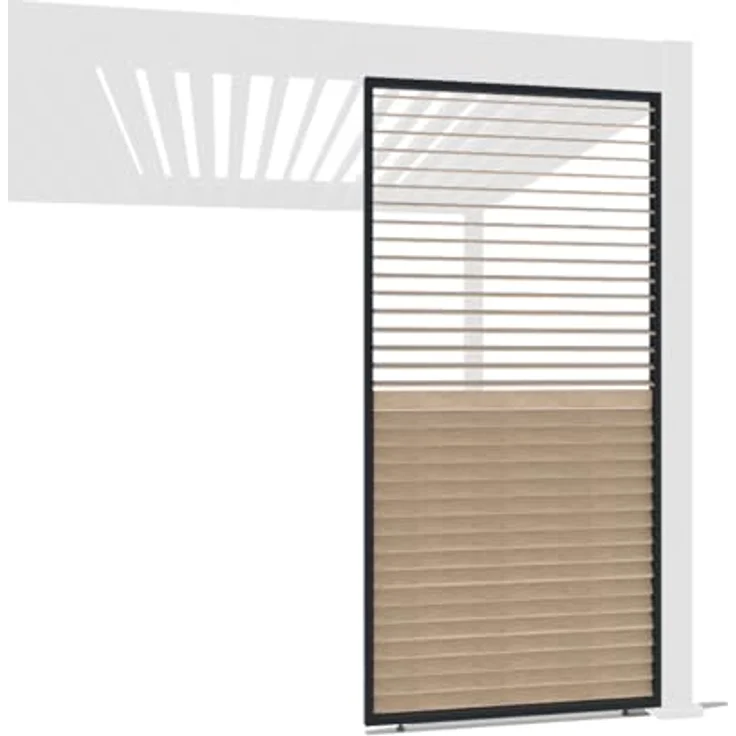 Weide Aluminium-Lamellenwand für Pergola, Holzoptik mit anthrazitfarbenem Rahmen, 3 Maße, drehbare Lamellen – Bild 1