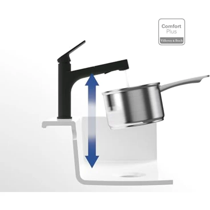 Villeroy & Boch Junis Sky Shower Küchenarmatur, Edelstahl mit Laminar- und Brausestrahl, herausziehbarer Handbrause, pflegeleicht – Bild 7