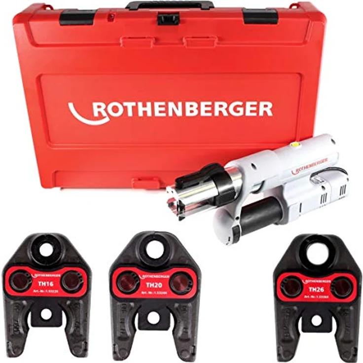 Rothenberger Zange ROMAX AC ECO Set TH 230 V Pressmaschine Typ C in Transportkoffer + 3 x (590 mm) elektrohydraulisch mit 32-34 kN Kolbenkraft für Netzbetrieb in blau – Bild 2