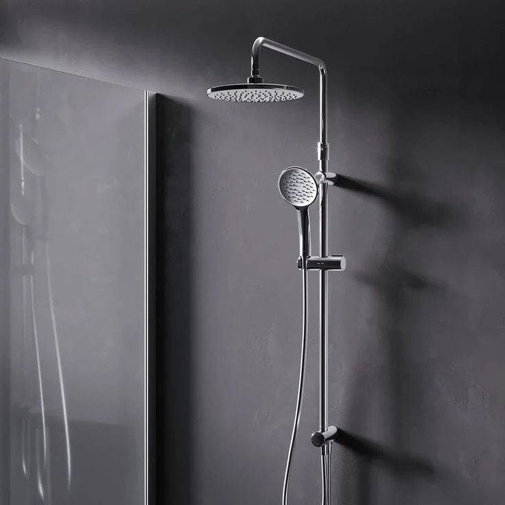 AM.PM Duschsystem Brausegarnitur Hit Duschstange mit Regendusche höhenverstellbar, mattschwarz, Luxuriöses Komplett-Set mit Handbrausenhalter – Bild 1